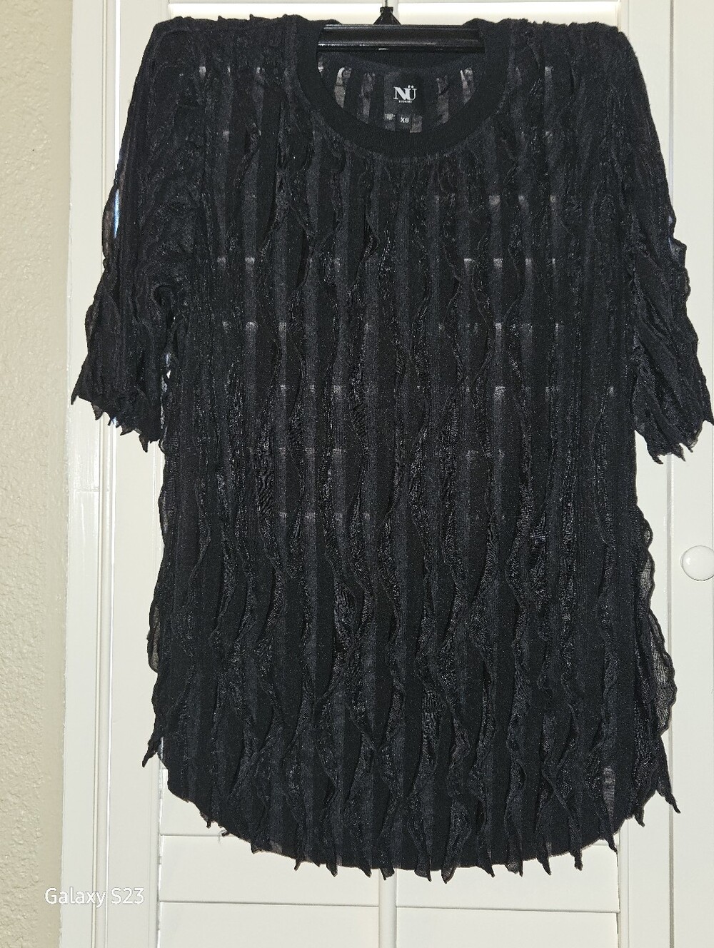 Nu Denmark Black Textured Short Sleeve Women's Top